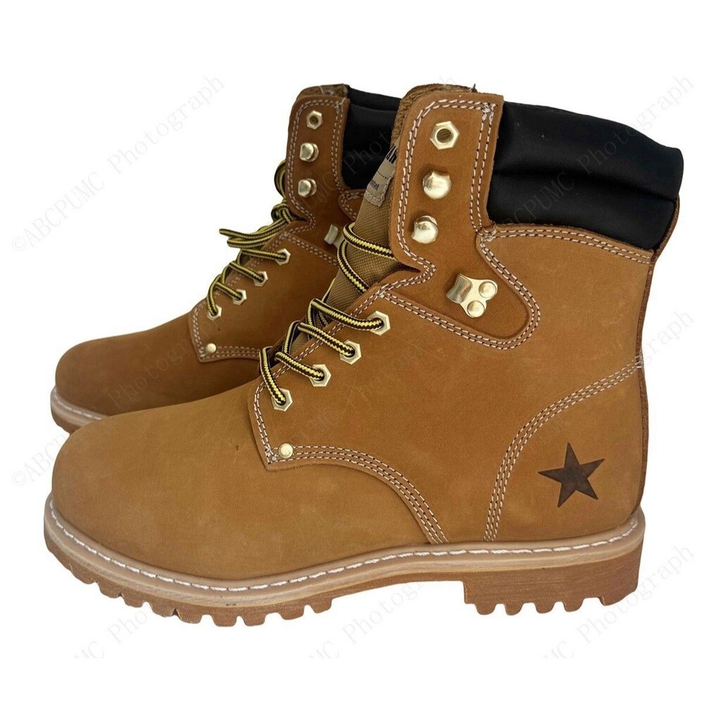 Brand New Men's Work Boots 8" Tan Nubuck Leather Oil Resistant Shoes Size 12W